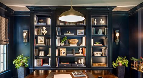 Navy Blue Library With Built In Bookcases Library Traditional By Walsh
