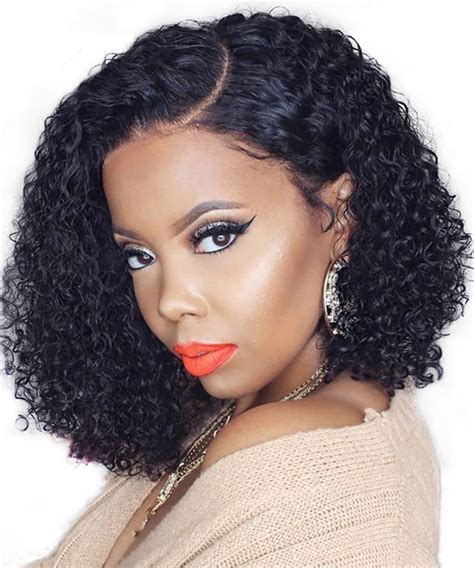 Msbuy Glueless X Lace Front Human Hair Bob Wigs Deep Curly