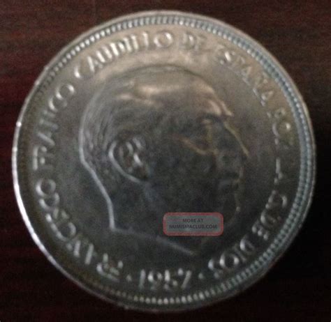 Rare Spain 1957 50 Ptas Pesetas Espana Coin Number 60 In The Star