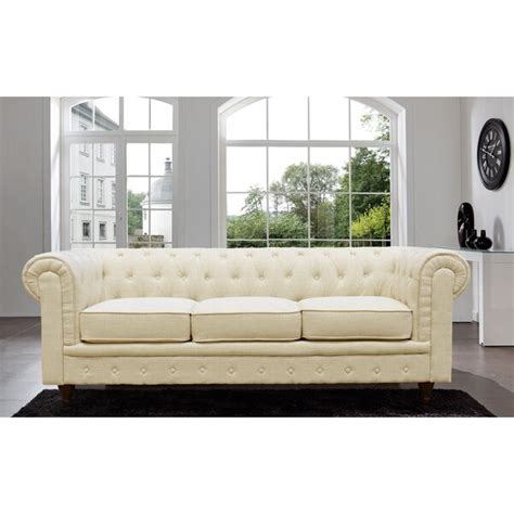 Madison Home Chesterfield Linen Tufted Scroll Arm Cream Color Sofa