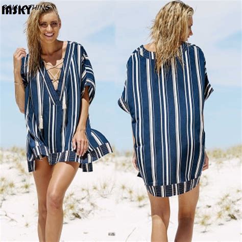 Buy Iasky Beach Dress 2018 Sexy Stripe Loose Cover Up