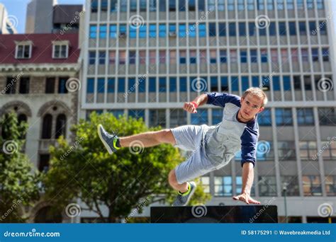 Man Doing Parkour In The City Stock Image Image Of Extreme Activity
