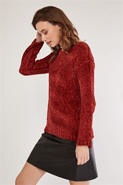 Crew Neck Red Chenille Knit Jumper Just 7