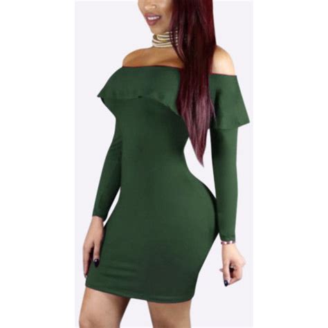 Yoins Army Green Sexy Off Shoulder Flouncy Hem Bodycon Dress 61 Pen Liked On Polyvore