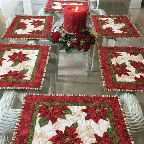 Christmas Placemats Quilted Placemats Poinsettia Placemats Etsy