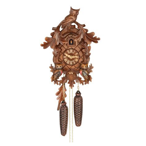 Carved 8 Day Cuckoo Clock With Moving Owls 38cm By Hubert Herr Cuckoo