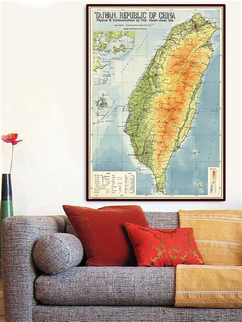 Vintage Map Of Taiwan Old Taiwan Map Taiwan Wall Art Large Etsy