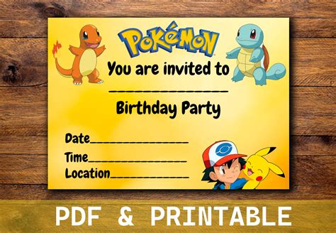 Pokemon Birthday Invitation Digital Kids Birthday Invitation Printable