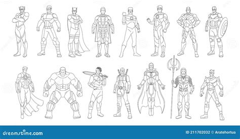 Set Of Outlines Of A Superheroes Stock Vector Illustration Of Mask