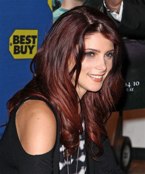 Ashley Greene Long Wavy Dark Red And Red Two Tone Hairstyle
