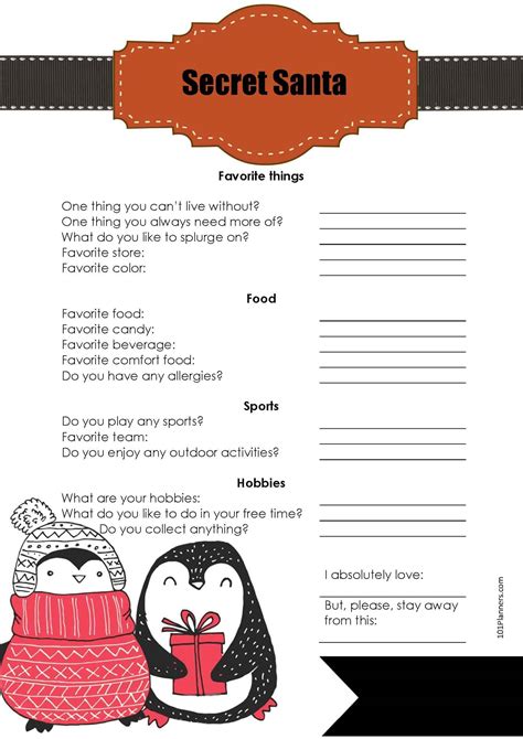 Secret Santa Questionnaire Free Printable Customize And Print