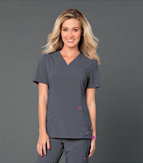 Smitten Womens Solid Athletic Fit V Neck Scrub Top S101002 Medical