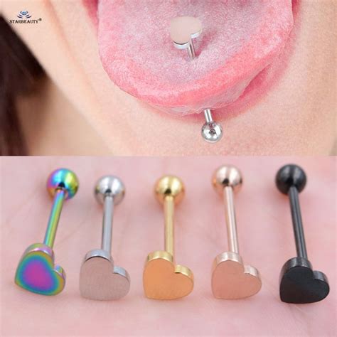 14g multicolor heart tongue piercing tongue rings rose gold sexy nipple ring industrial piercing