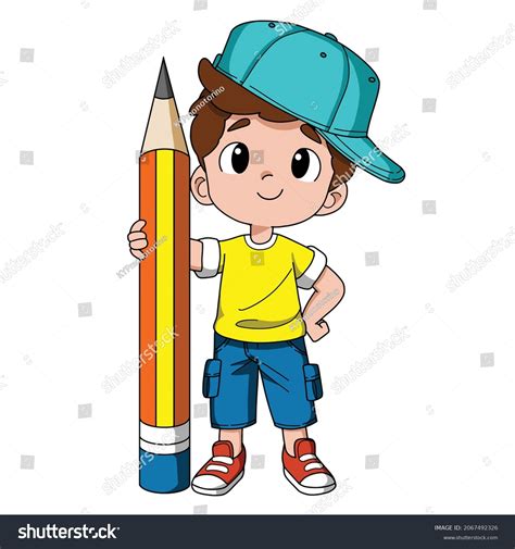 Boy Holding Pencil Cartoon Vector Clip Stock Vector Royalty Free