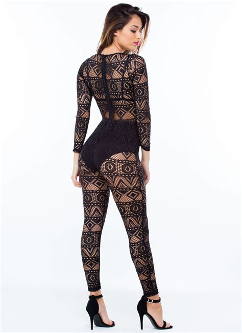 lace be clear geometric bodysuit black lace black bodysuit fashion