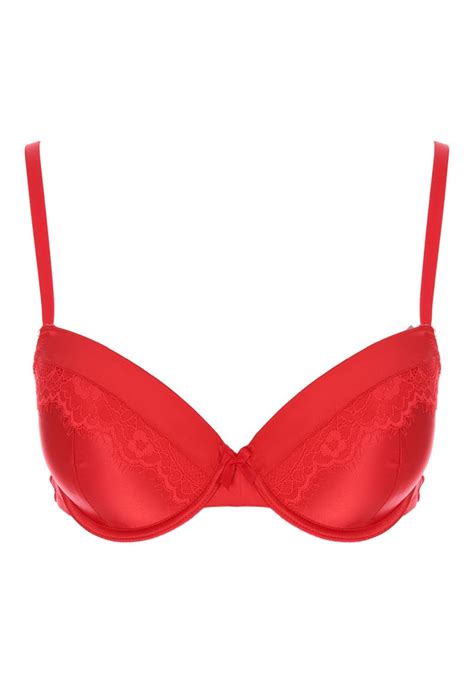 Womens Red Satin And Lace Plunge Bra Peacocks