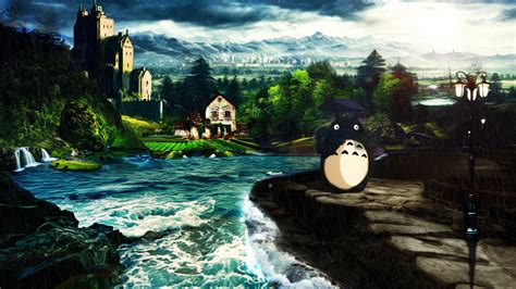 Totoro Studio Ghibli Digital Art Photoshop Photo Manipulation Rain