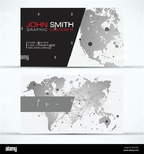 Elegant Modern Business Card Set Grey World Map With Abstract Polygon
