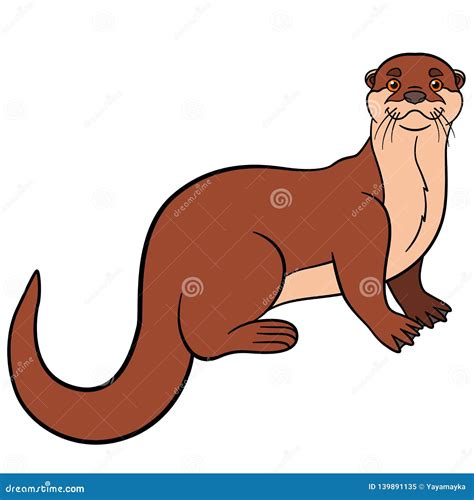 Cartoon Animals Little Cute Otter Smiles Stock Vector Illustration