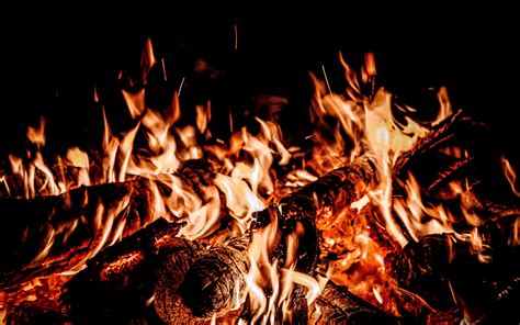 Download Wallpaper 3840x2400 Bonfire Flame Fire Sparks Black 4k