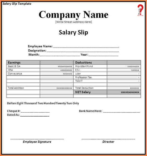 Salary Slip Template In Excel