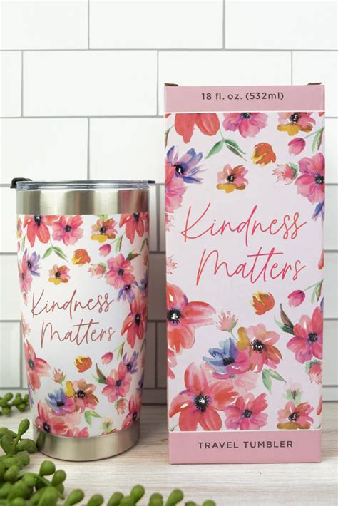 Kindness Matters Pink Cosmos Stainless Steel Travel Mug With Straw