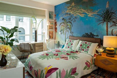 The gray textured wallpaper i love the calm atmosphere in this tropical bedroom design. 50 Brilliant Ways to Add Color and Brightness to Your Bedroom