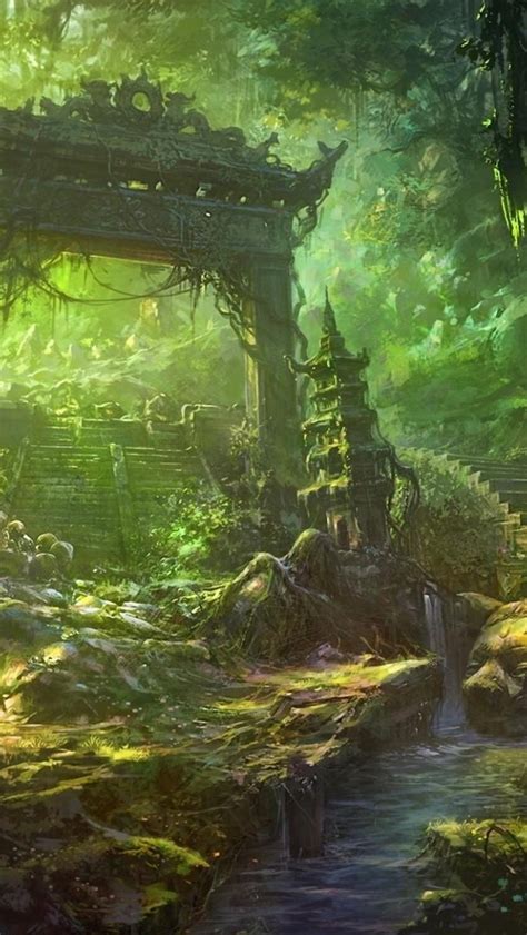 Free Download Fantasy Art Temple Trees Forest Jungle Landscapes Decay