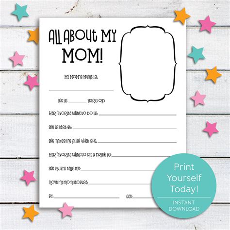 All About Mom Printable Instant Download Mothers Day Etsy