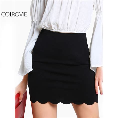 Black Sexy Mini Fitting Skirt Scallop Edge Form Women Elegant Ol Summe