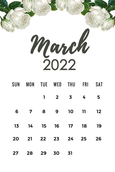 March 2022 Calendar Printable Template Nice Simple Floral Design Free