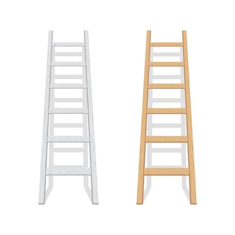 Premium Vector Wooden Step Ladder Stand Near White Wall Illustration