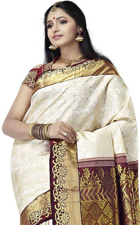 Kanjivaram Silk Sarees Cream Silk Pure Hand Woven Saree Sudarshan