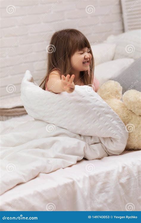 Cute Little Child Girl Wakes Up From Sleep Stock Image Image Of Cute