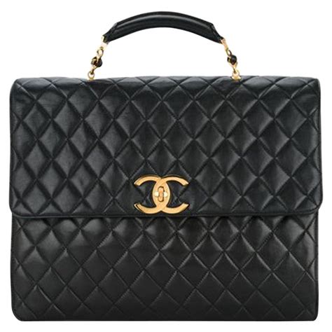 Chanel Extra Large Quilted Lambskin Briefcase With Gold Cc Clasp At