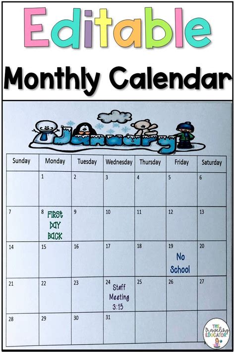 Editable Monthly Calendar Templates Monthly Calendar Template