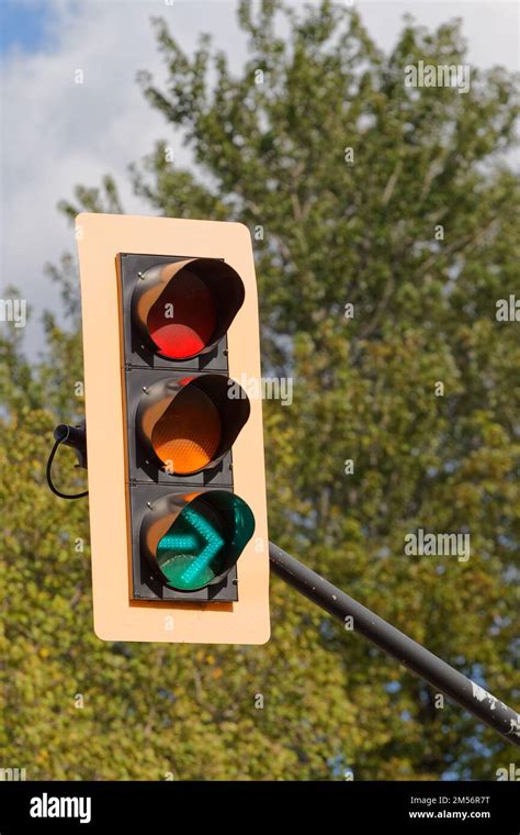 Traffic Light With Green Turn Arrow Montrealquebeccanada Stock Photo