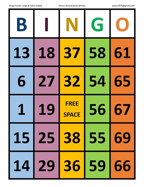 Large Print Color Coded Bingo Cards Etsy