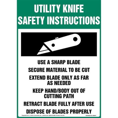 Utility Knife Safety Instructions Sign With Icon Osha Long Format