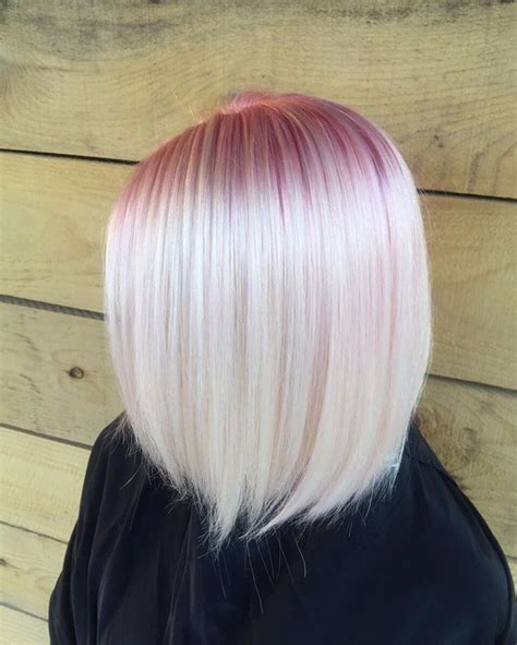 Smoky Pink Roots In Platinum Blonde Hair Styles Blonde Hair With