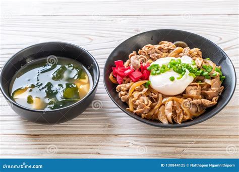 Pork Rice Bowl With Egg Donburi Japanese Food Stock Image Image Of Onion Asian
