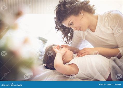 Mother Waking Up Daughter Happy Morning Stock Image Image Of Adult