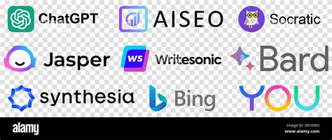 Set Of Popular Ai Companies Logos ChatGPT Aiseo Socratic Jasper Chatsonic Google Bard