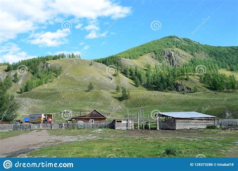Russia Altai Mountain Landscape Near The Village Chibit Stock Photo