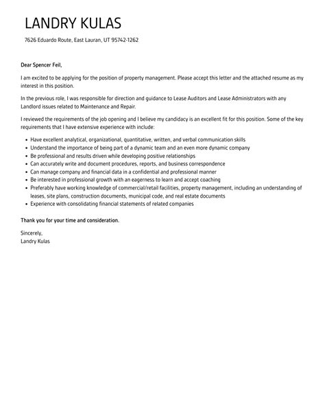 Property Management Cover Letter Velvet Jobs