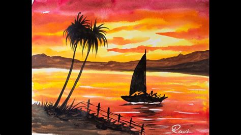 We paint canvases, wine/beer glasses, wine bottles and more! Sunset Landscape Easy Watercolor Painting - YouTube