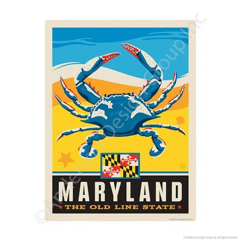 Maryland Old Line State Blue Crab Mini Vinyl Sticker Retro Planet