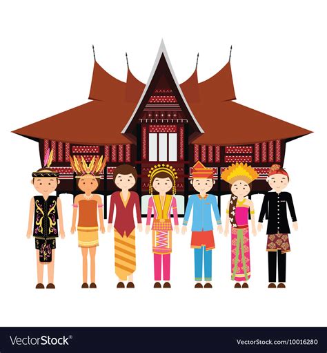 Indonesia Ethnic Group Wearing Traditional Dress Vector Image