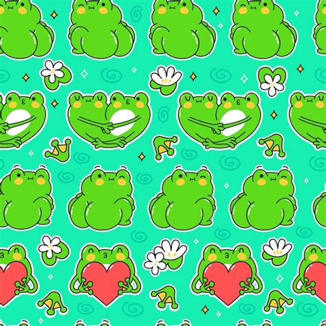 Premium Vector Cute Funny Green Frogs Seamless Pattern