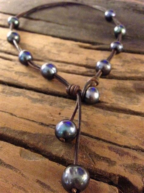 Black Tahitian Pearl And Leather Lariat On Etsy 19500 Pearl And